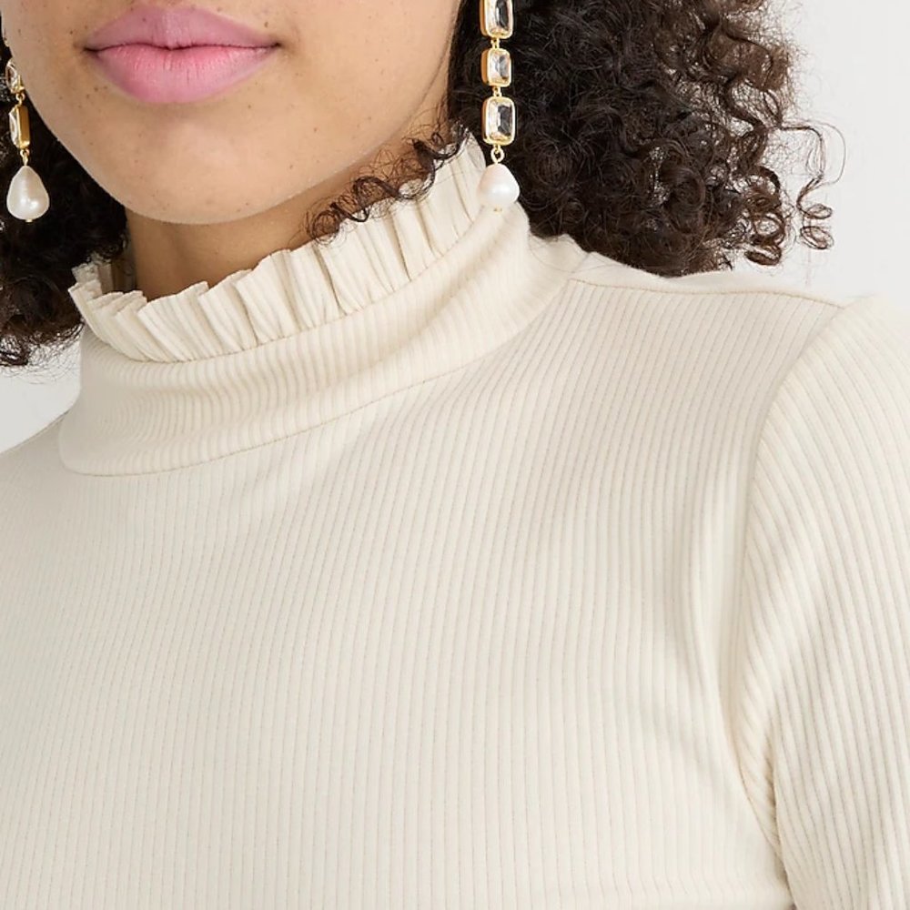 J.Crew Womens Rib Ruffle Mockneck T-Shirt - Small